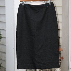 J Crew Charcoal Button Tab Waist Wool Blend Classic Pencil Skirt Sz 6